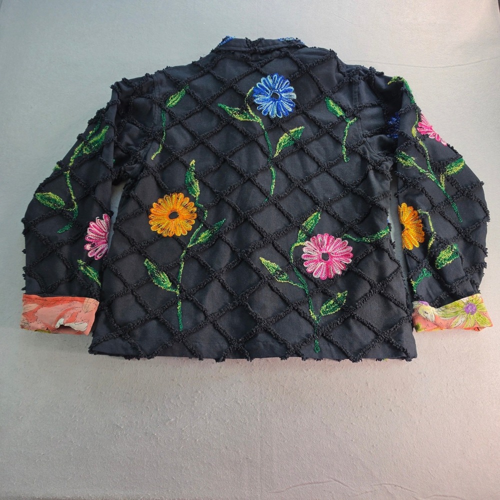 Tantrums Black Floral Embroidered Cotton Lattice Jacket M Boho Whimsigoth Vtg - Picture 9 of 13